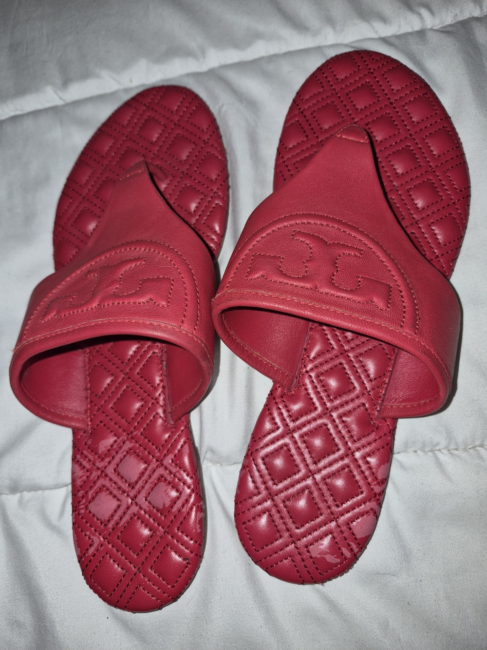 Women's Red Quilted Slide Sandals
